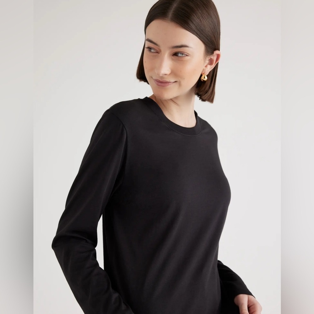 Quince Women's XL Black Cotton Modal Blend Relaxed Boxy Long Sleeve T-Shirt Top - Picture 5 of 13